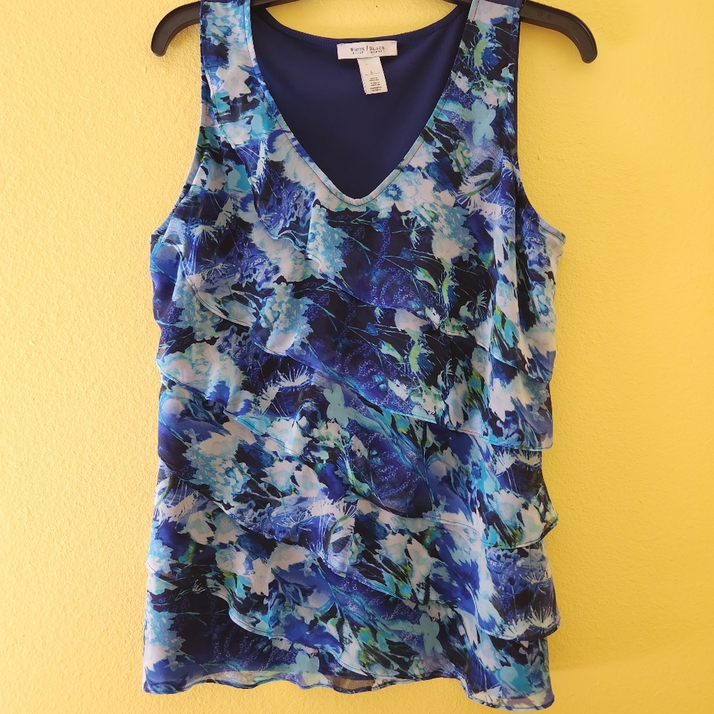 White House Black Market tiered ruffle sleeveless blouse